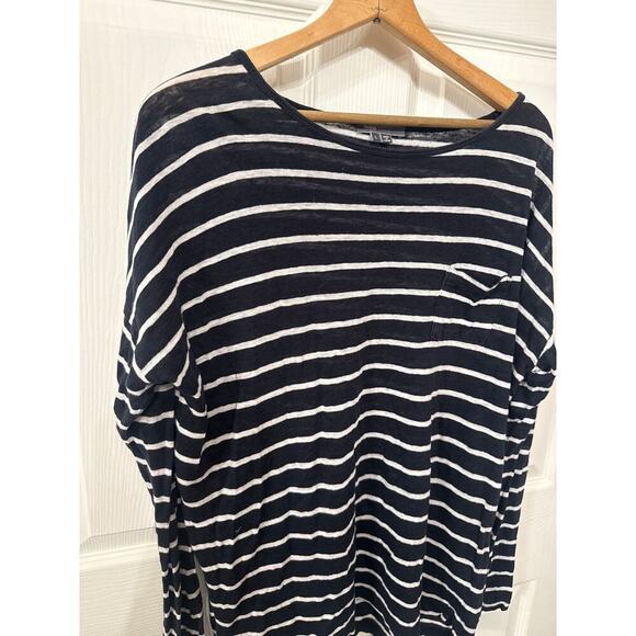 Vince 100% Linen Mixed Stripe Single Pocket Long Sleeve Women's Tunic, L - Picture 4 of 6